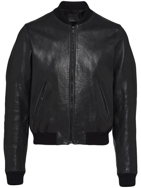  Prada Leather Bomber Jacket - Black 
