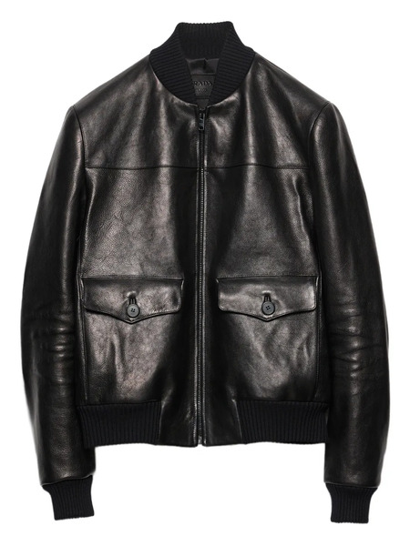  Prada Leather Bomber Jacket - Black 
