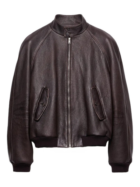  Prada Leather Bomber Jacket - Brown 