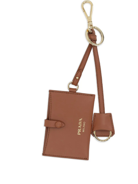  Prada Leather Cardholder Keychain - Brown 
