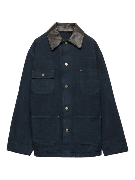 Prada Leather-collar Button Jacket - Blue 