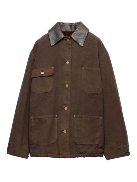  Prada Leather-collar Canvas Jacket - Brown 