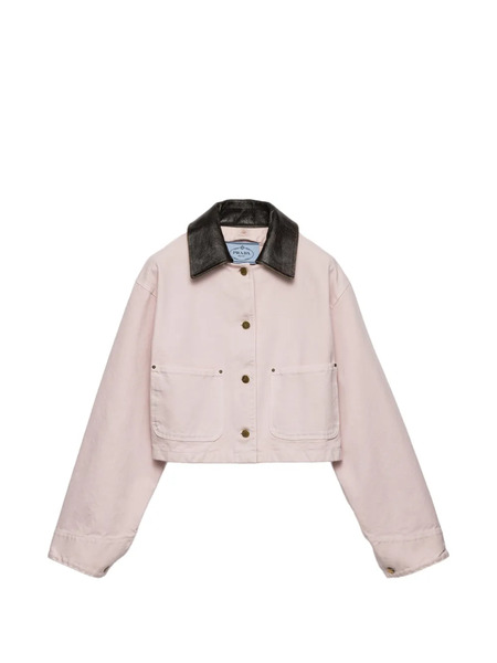  Prada Leather Collar Patch-pockets Jacket - Pink 
