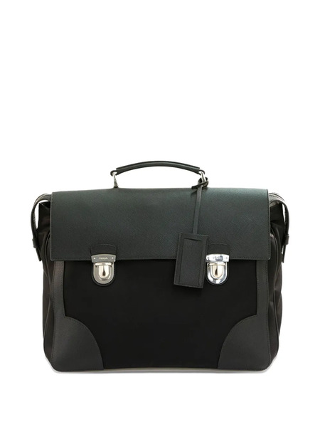 Prada Leather Flap-closure Briefcase - Black 