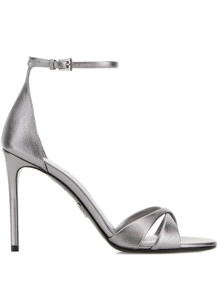  Prada Leather Heeled Sandals - Silver 