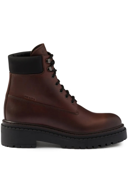  Prada Leather Lace-up Boots - Brown 