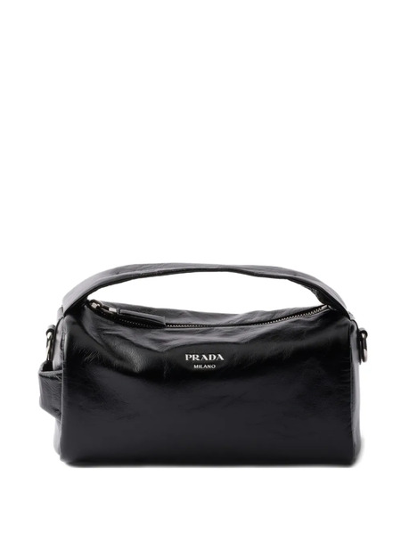  Prada Leather Logo Messenger Bag - Black 