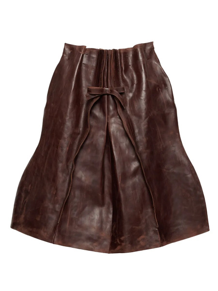  Prada Leather Midi Skirt - Brown 