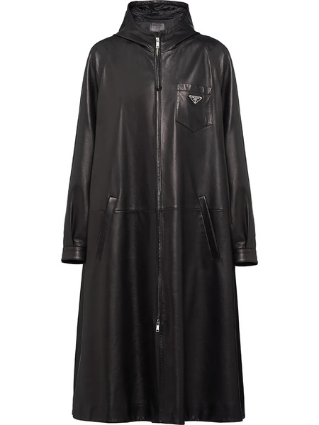  Prada Leather Oversized Trench Coat - Black 