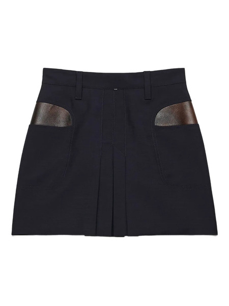  Prada Leather-pocket Pleated Mini Skirt - Blue 