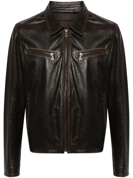  Prada Leather Shirt Jacket - Brown 