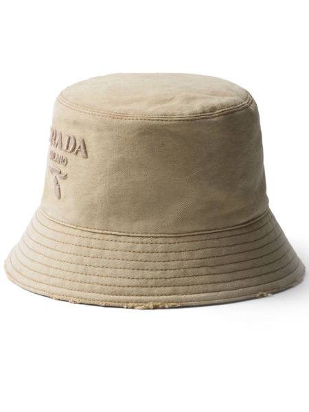  Prada Logo-embroidered Cotton Bucket Hat - Neutrals 