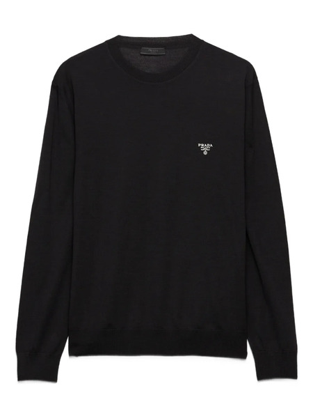  Prada Logo-embroidered Crew-neck Sweater - Black 