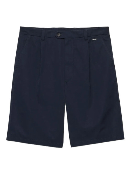  Prada Logo-embroidered Front-pleated Shorts - Blue 