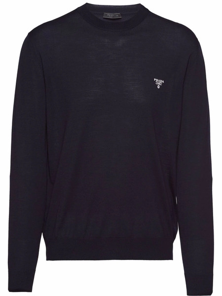  Prada Logo-embroidered Wool Jumper - Blue 
