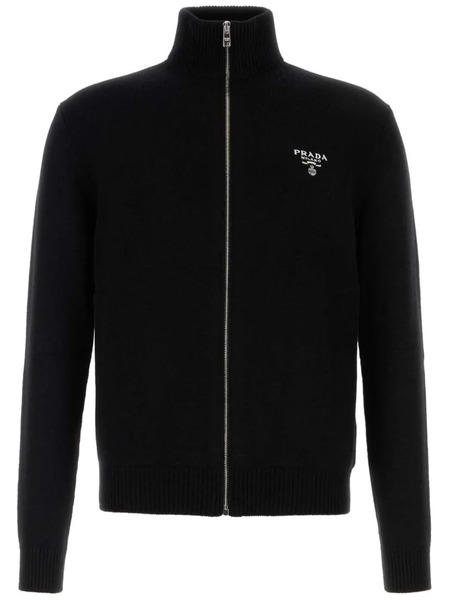  Prada Logo-embroidered Zip-up Sweatshirt - Black 
