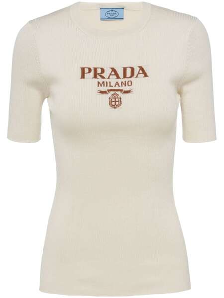  Prada Logo-intarsia Silk Jumper - Neutrals 