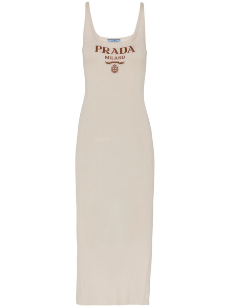  Prada Logo-intarsia Silk Midi Dress - Neutrals 