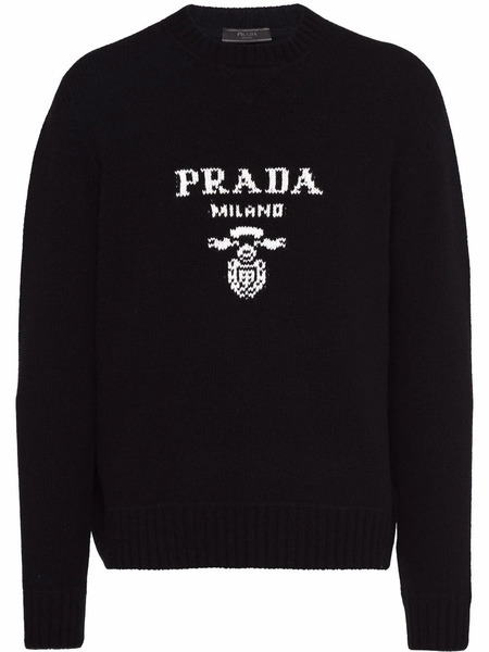  Prada Logo Intarsia Wool-cashmere Jumper - Black 