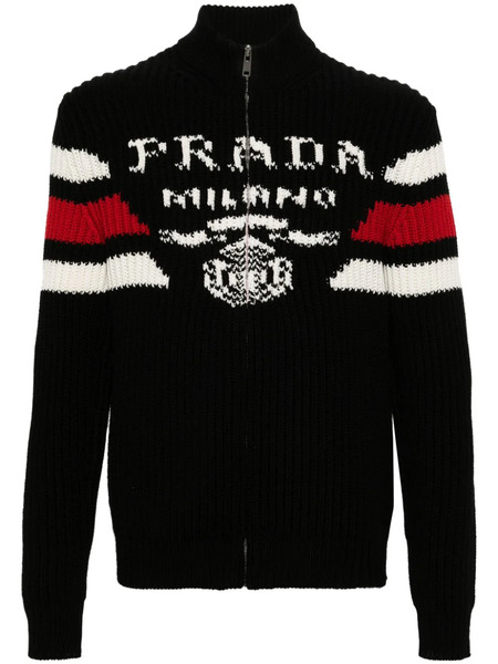  Prada Logo-jacquard Cashmere Cardigan - Black 