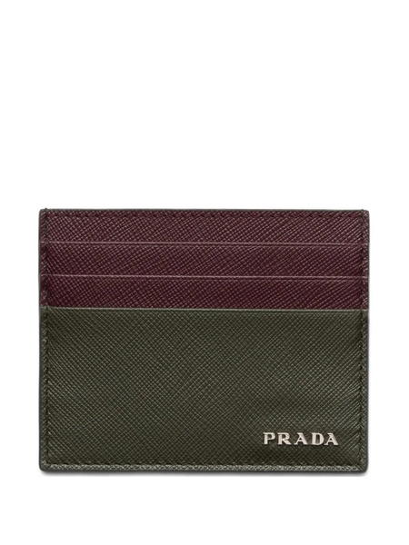  Prada Logo Leather Card Holder - Green 