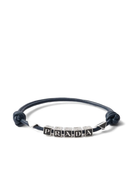  Prada Logo-lettering Leather Bracelet - Silver 