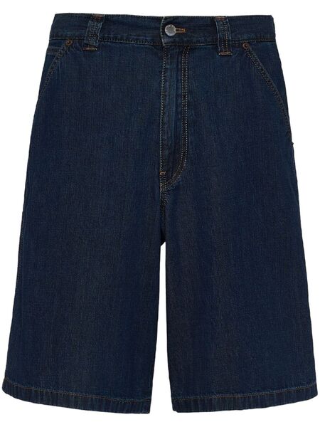  Prada Logo-plaque Denim Bermudas - Blue 