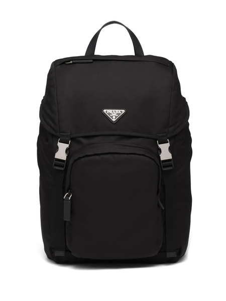  Prada Logo Plaque Drawstring Backpack - Black 