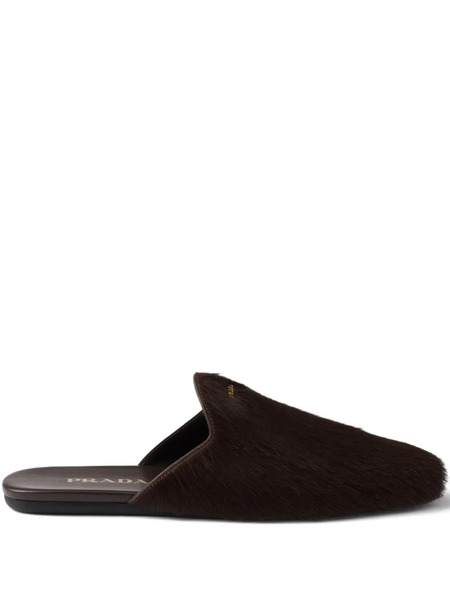  Prada Logo-plaque Hair-calf Mules - Brown 