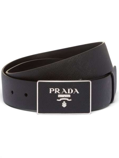  Prada Logo-plaque Leather Belt - Black 