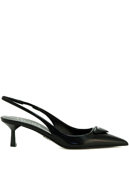  Prada Logo-plaque Leather Pumps - Black 