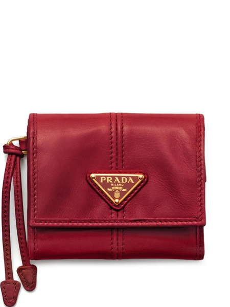 Prada Logo-plaque Leather Wallet - Red 