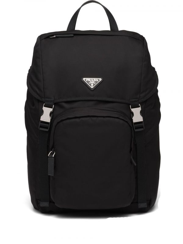  Prada Logo-plaque Multi-pocket Backpack - Black 