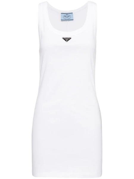  Prada Logo-plaque Ribbed-knit Minidress - White 