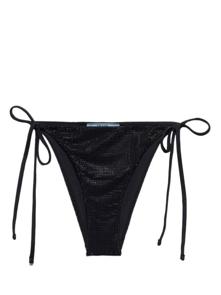  Prada Logo-plaque Side-tie Bikini Bottom - Black 