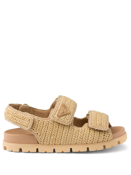  Prada Logo-plaque Woven Sandals - Neutrals 