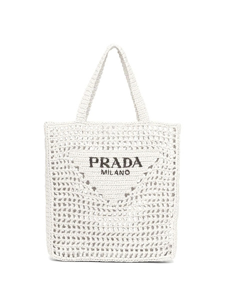  Prada Logo-print Raffia Tote Bag - White 