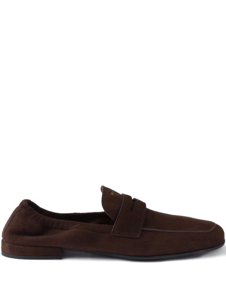  Prada Logo-print Suede Loafers - Brown 