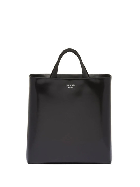  Prada Logo-stamp Leather Tote Bag - Black 