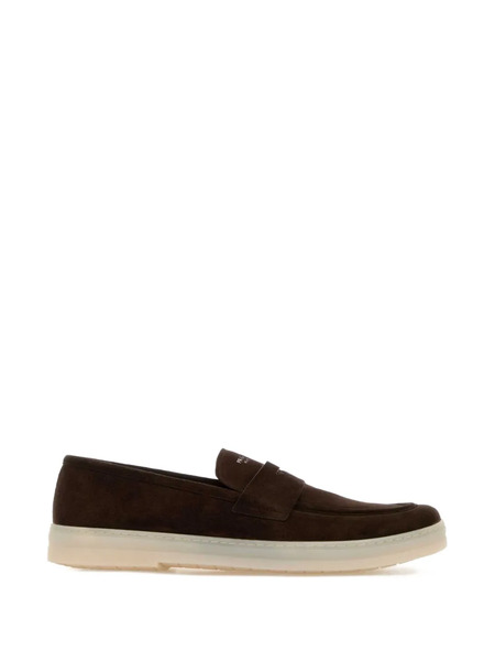  Prada Logo Strap Loafers - Brown 