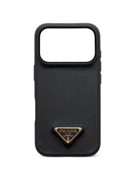  Prada Logo-triangle Leather Phone Case - Black 