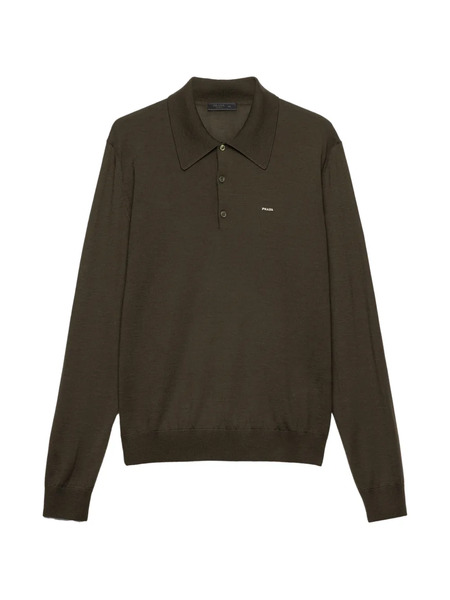  Prada Long-sleeved Superfine Wool Polo Sweater - Green 