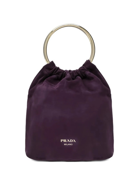  Prada Medium Ring-handle Suede Bucket Bag - Purple 