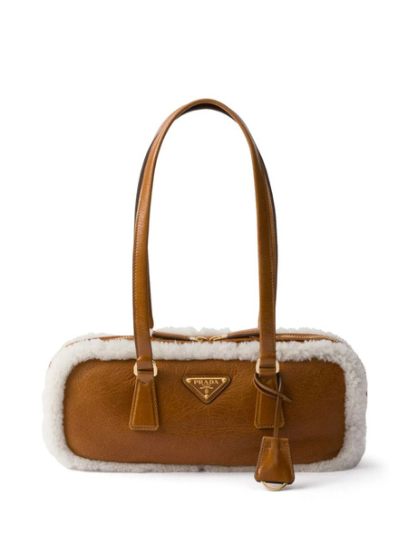  Prada Medium Shearling Leather Tote Bag - Brown 