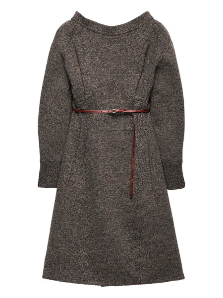  Prada Midi Mouliné Wool Dress - Brown 