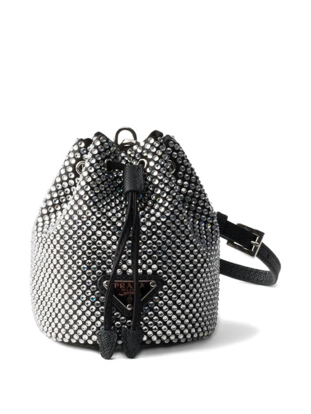  Prada Mini Icon Satin And Crystals Keychain Charm - Silver 
