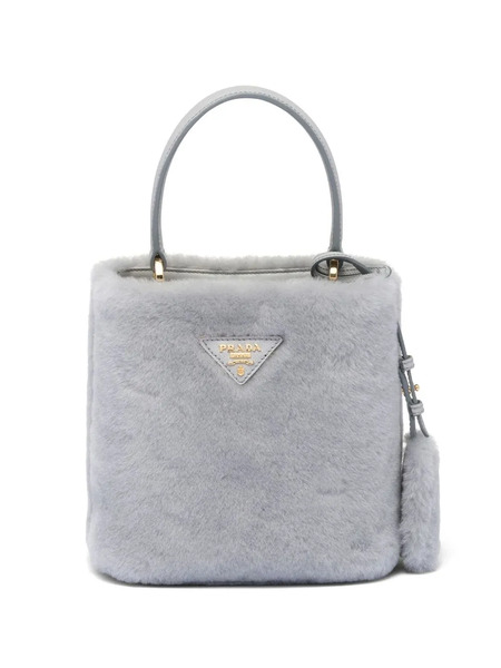 Prada Mini Panier Shearling Tote Bag - Grey 
