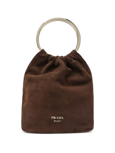  Prada Mini Ring-handle Suede Bucket Bag - Brown 