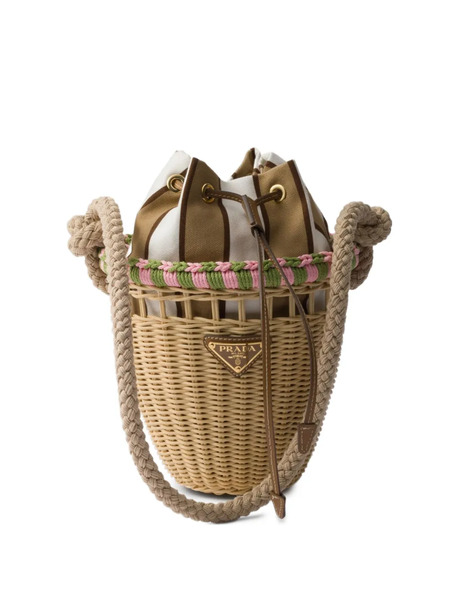  Prada Mini Wicker Rope-handle Bucket Bag - Neutrals 