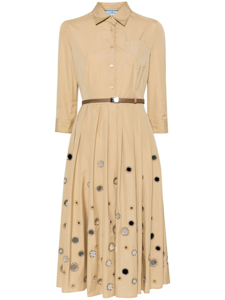 Prada Mirror Embellished Belted Midi Dress - Neutrals 